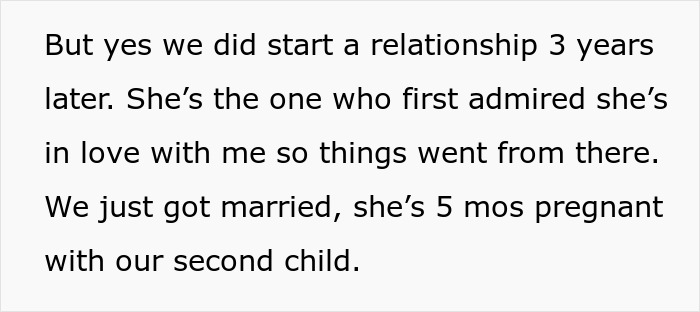 Man shares that he and his wife started a relationship and are now married and expecting their second child.