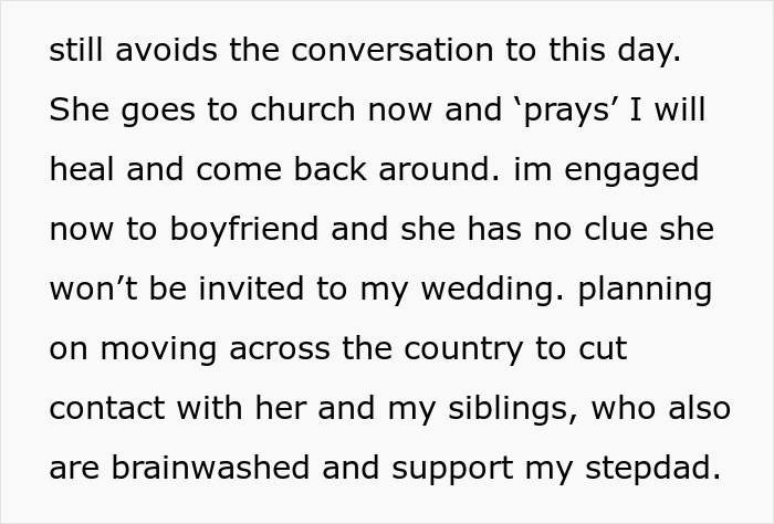 Text about avoiding a mother and siblings who support a step-dad after finding a spy camera in the room. Text about avoiding a mother and siblings who support a step-dad after finding a spy camera in the room.