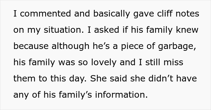 Man hides baby from family, ex tells them. Screenshot of text about the ex asking if his family knew about the baby.