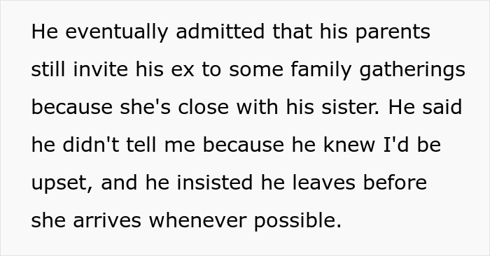 Text describing a woman rethinking her engagement after discovering her fianc&eacute;'s backup plan and family ties to his ex.