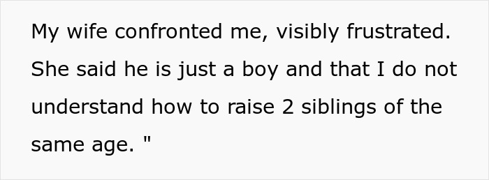 Text showing wife frustrated about her husband punishing the nephew for punching their baby daughter.