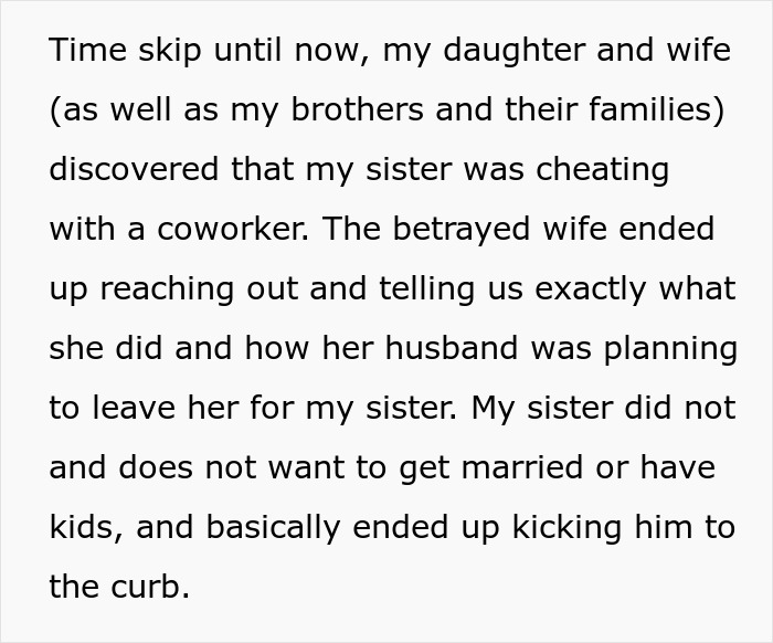 Screenshot of an online post explaining how a daughter's aunt was involved in a cheating scandal. Screenshot of an online post explaining how a daughter's aunt was involved in a cheating scandal.