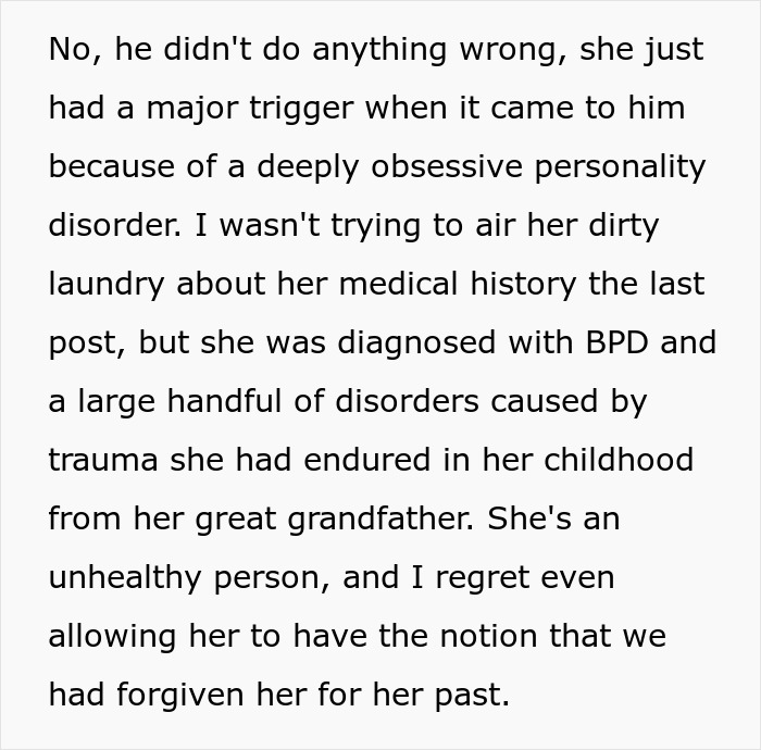 Text detailing a woman's scary fixation, her obsessive personality disorder, and medical history.