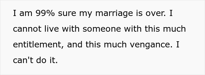 Text expressing certainty of marriage ending due to entitlement and vengeance regarding the college fund. Text expressing certainty of marriage ending due to entitlement and vengeance regarding the college fund.