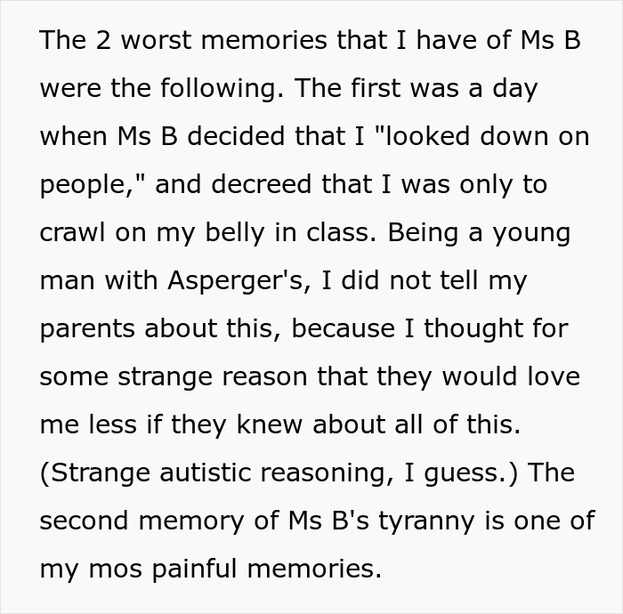 Teacher encourages class to bully boy with Asperger’s, forcing him to crawl on his belly in class. Teacher encourages class to bully boy with Asperger’s, forcing him to crawl on his belly in class.
