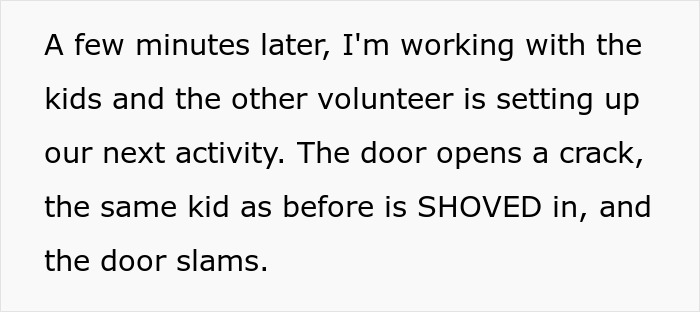 Text describing the entitled mom shoving her child into the community class, treating it like free daycare, then slamming the door. Text describing the entitled mom shoving her child into the community class, treating it like free daycare, then slamming the door.