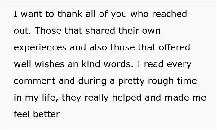 Text expresses gratitude from someone who discovered a brain tumor and received support.