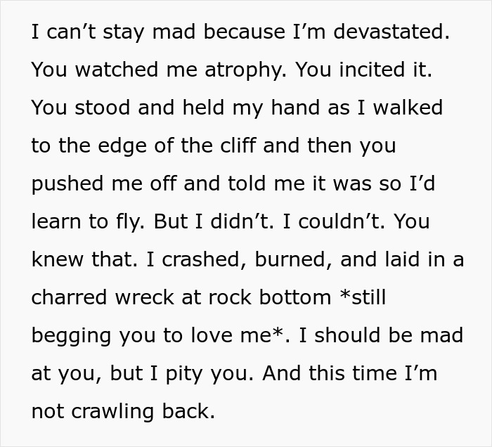 A teen expressing devastation over her controlling mom's actions, feeling pushed off a cliff. A teen expressing devastation over her controlling mom's actions, feeling pushed off a cliff.