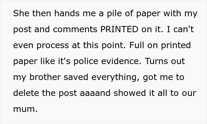 A pile of printed paper being used as evidence of a post, highlighting the conflict with a brother using autism as an excuse. A pile of printed paper being used as evidence of a post, highlighting the conflict with a brother using autism as an excuse.