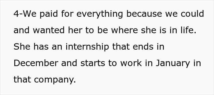Text snippet: family paid for everything for woman, including an internship, related to the nanny family vacation decision.