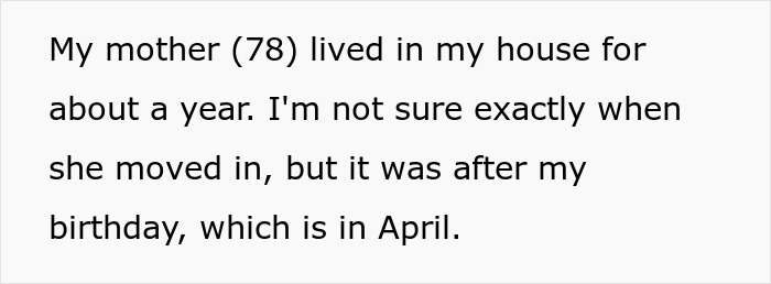 Information about the entitled mom living in her son's house before being locked out. Information about the entitled mom living in her son's house before being locked out.