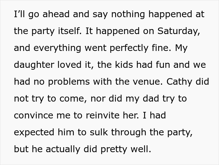 Text confirming no Stepmom K-Pop character incident at the kid's birthday party itself. Text confirming no Stepmom K-Pop character incident at the kid's birthday party itself.