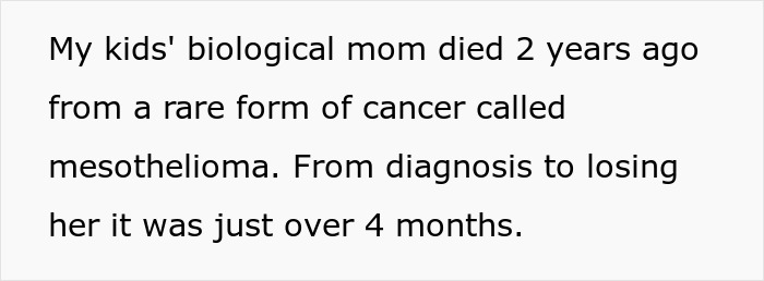 Screenshot of text explaining that the kids' biological mom died two years ago. Dad hires a nanny. Screenshot of text explaining that the kids' biological mom died two years ago. Dad hires a nanny.