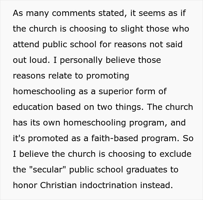 Church Enforces Homeschooling Ideology, 18YO Upset That They Cancel Their Own Graduation Tradition Church Enforces Homeschooling Ideology, 18YO Upset That They Cancel Their Own Graduation Tradition