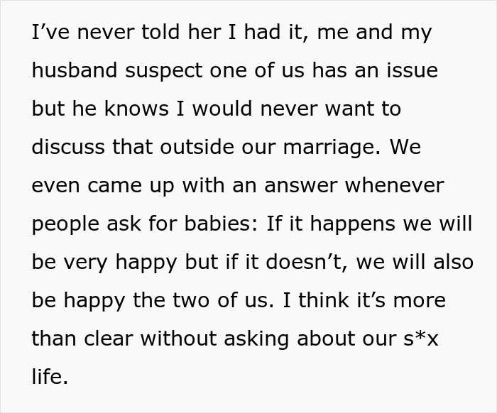 Screenshot of text discussing marriage issues, personal choices, and MIL's inappropriate inquiries. Screenshot of text discussing marriage issues, personal choices, and MIL's inappropriate inquiries.