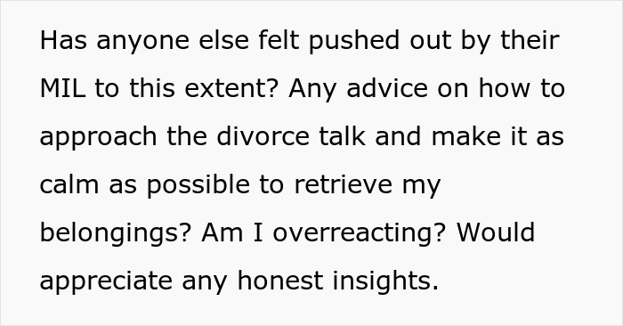A woman seeks advice on her marriage and MIL problem, considering divorce in a Reddit post. A woman seeks advice on her marriage and MIL problem, considering divorce in a Reddit post.
