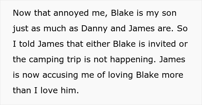 Text about Dad refusing to separate sons by blood or adoption, and newly found bio son feeling personally. Text about Dad refusing to separate sons by blood or adoption, and newly found bio son feeling personally.