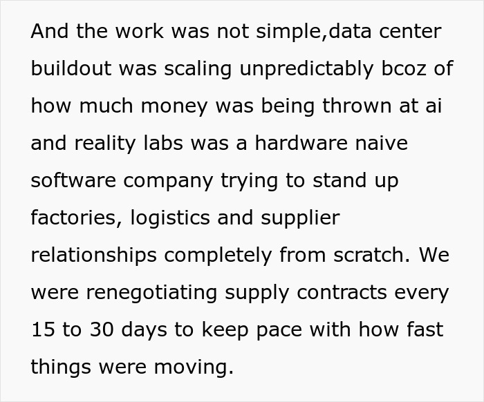 Text explaining Meta's rapid AI development and scaling challenges, which led to an ex-Meta worker's team being replaced. Text explaining Meta's rapid AI development and scaling challenges, which led to an ex-Meta worker's team being replaced.