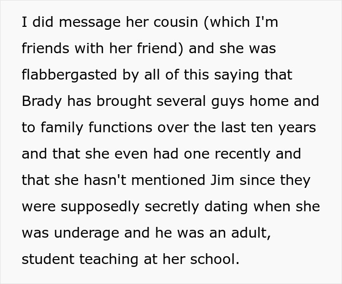 The text message reveals details about the GF's dating history and a secret relationship.
