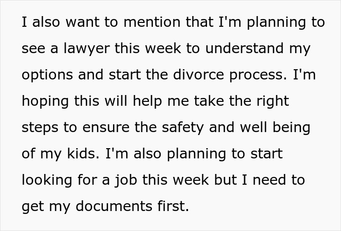 Woman planning to see a lawyer to start a divorce after her husband's violent reaction. Woman planning to see a lawyer to start a divorce after her husband's violent reaction.