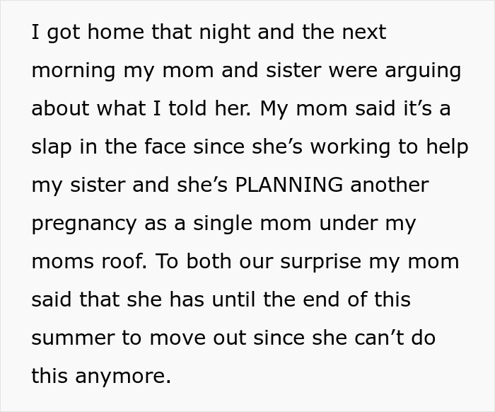 Mom intervenes in sister's plan of 3rd pregnancy, ending free sitter role for her kids. Mom intervenes in sister's plan of 3rd pregnancy, ending free sitter role for her kids.