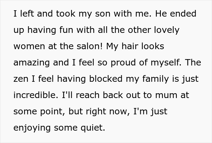 Text about leaving and taking her son, feeling proud and blocking family for zen, after a brother used autism as an excuse. Text about leaving and taking her son, feeling proud and blocking family for zen, after a brother used autism as an excuse.