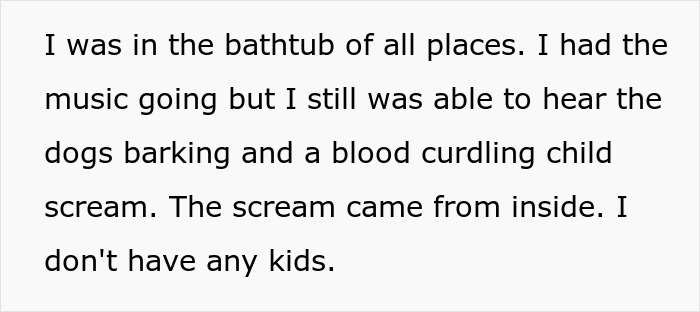 Screenshot of text describing a dog owner hearing dogs barking and a child's scream, a dog owner's worst nightmare. Screenshot of text describing a dog owner hearing dogs barking and a child's scream, a dog owner's worst nightmare.