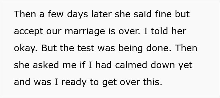 Husband gets weirded out when wife says their marriage is over, but he insists on the test.