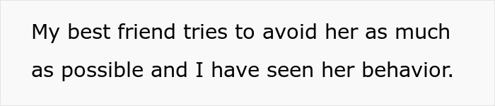 A screenshot of text showing how a best friend tries to avoid the bride, due to her behavior. A screenshot of text showing how a best friend tries to avoid the bride, due to her behavior.