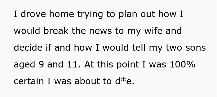 A man drives home, contemplating breaking the news of a giant brain tumor to his family for a second chance.
