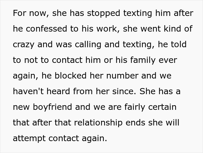 Text detailing how the man's coworker stopped texting him after he confessed to his work, and the coworker moved on. Text detailing how the man's coworker stopped texting him after he confessed to his work, and the coworker moved on.