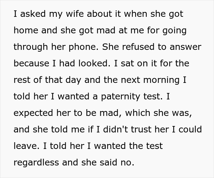 Husband gets weirded out after wife's reaction to suspicious phone activity, demanding a paternity test.