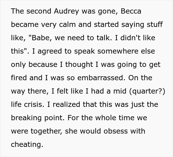 Online complaint from a woman about her cheating ex and his take.