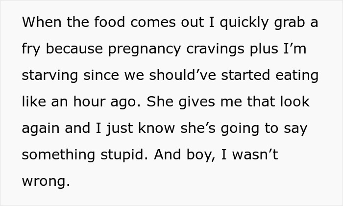 Screenshot showing the aunt giving a disapproving look at family dinner after insulting nephew's pregnant wife.