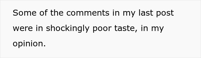 Text overlay about comments being in poor taste, relating to the Crazy MIL's witching around.
