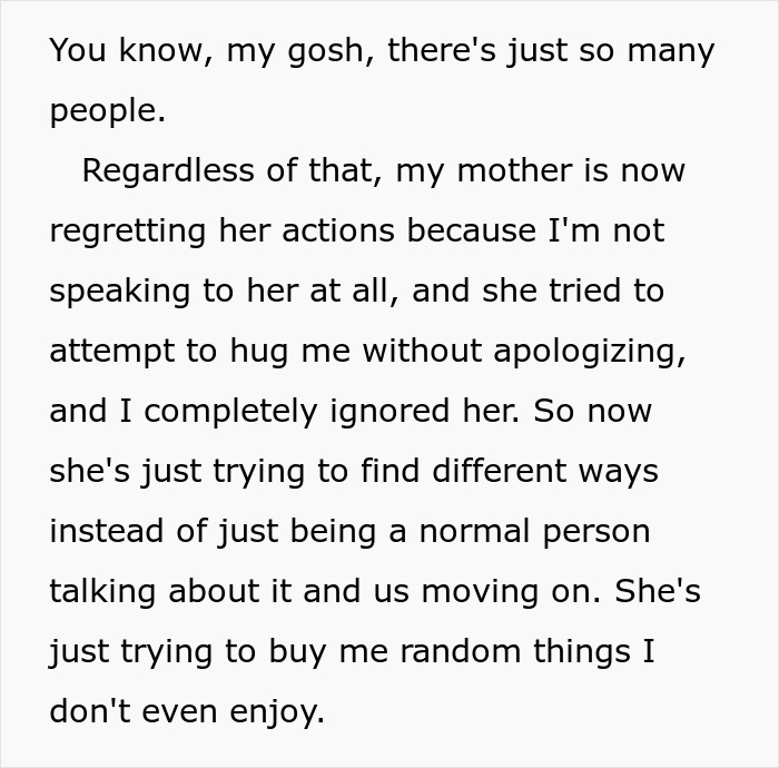 Text explaining a Narcissist Mom's regret and attempts to reconcile after attacking her daughter. Text explaining a Narcissist Mom's regret and attempts to reconcile after attacking her daughter.