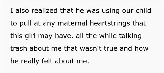 Screenshot of text explaining how a guy used his child to manipulate his wife into forgiving him. Screenshot of text explaining how a guy used his child to manipulate his wife into forgiving him.