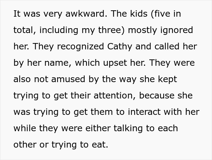 Kids ignored Stepmom in K-Pop character costume at kid's birthday, finding her attempts for attention awkward. Kids ignored Stepmom in K-Pop character costume at kid's birthday, finding her attempts for attention awkward.