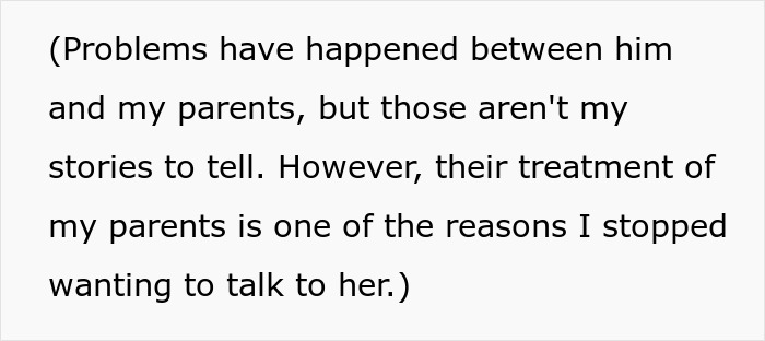Text mentioning problems between a sibling's husband and parents, affecting wedding attendance.