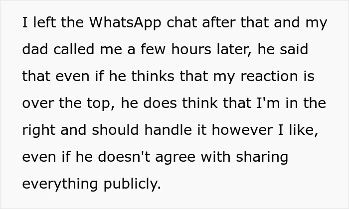 The man denies aunt money. He left WhatsApp chat after dad called him, supporting his decision to deny money. The man denies aunt money. He left WhatsApp chat after dad called him, supporting his decision to deny money.
