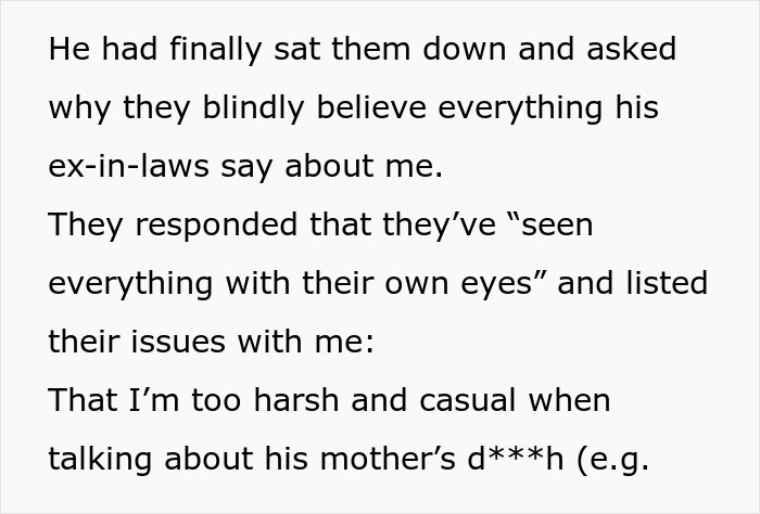 Woman Lets Her Husband Go Hard On His Ex-In-Laws After Her Son Starts Asking Painful Questions
