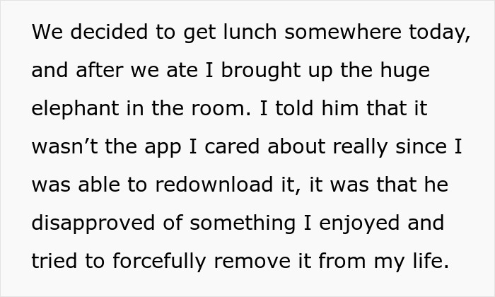 The woman explains to her boyfriend why his deleting her phone app hurt so much, focusing on control. The woman explains to her boyfriend why his deleting her phone app hurt so much, focusing on control.