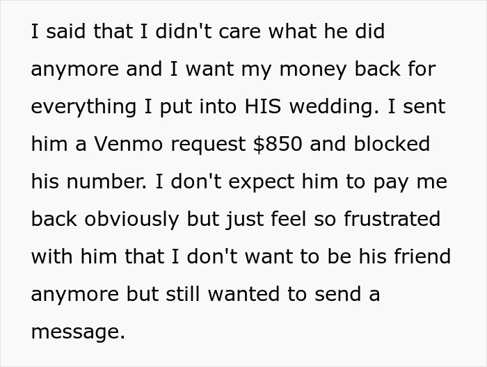 A groomsman demands his money back after a guy cancels his wedding for another woman, sending a Venmo request. A groomsman demands his money back after a guy cancels his wedding for another woman, sending a Venmo request.