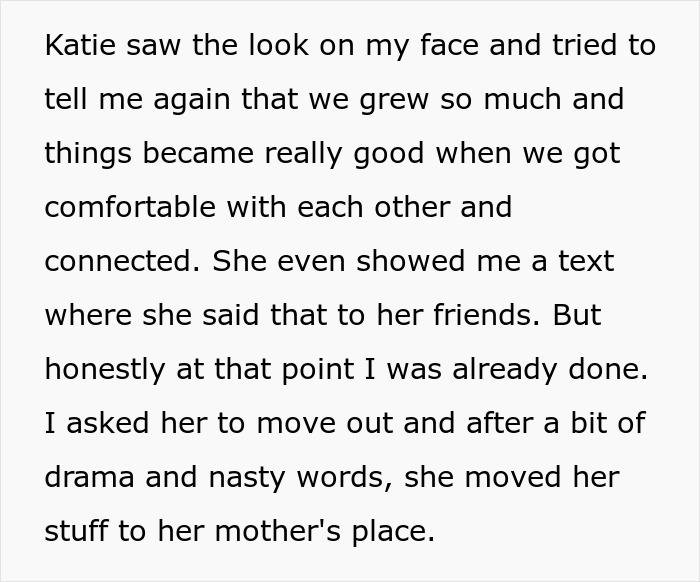 Screenshot of text: Katie showed a text to her friends, but Guy was done after an accidental peek at her phone.