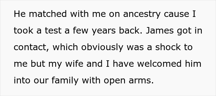 Text snippet: Dad welcomes his newly found bio son into the family, refusing separation by blood or adoption. Text snippet: Dad welcomes his newly found bio son into the family, refusing separation by blood or adoption.