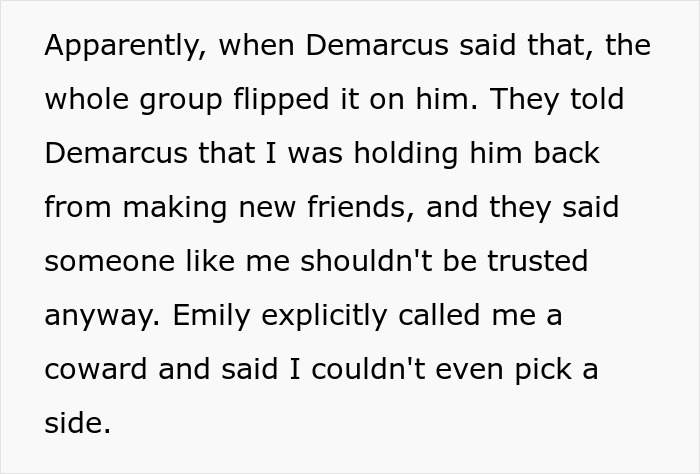 Text explaining how the friends ice out the guy from the group for not exposing his acquaintance's cheating girlfriend.