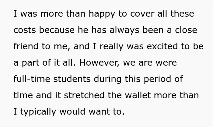 Text about a groomsman covering expenses for a friend's wedding despite being a student. Text about a groomsman covering expenses for a friend's wedding despite being a student.