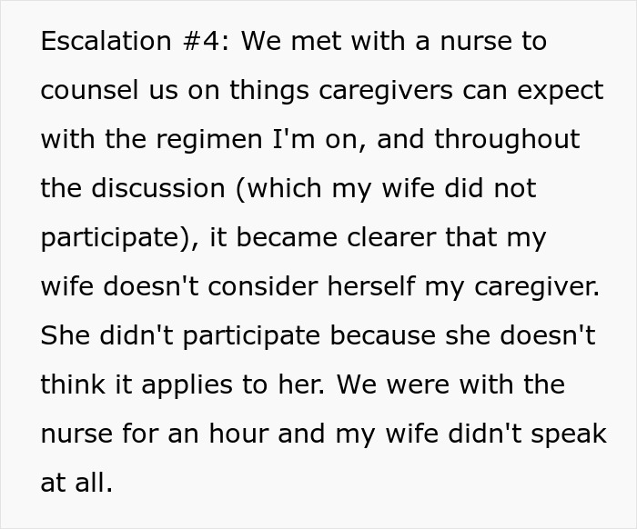 Man horrified as his cancer diagnosis has no effect on his postpartum wife who still expects him to slog at home.