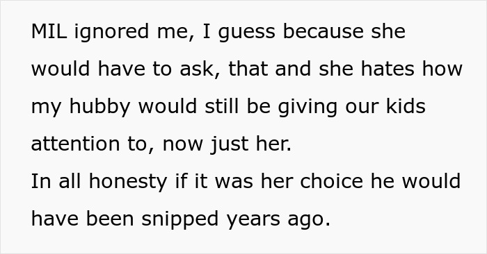 Text snippet: Pushy MIL ignored me because she would have to ask, and she hates how my hubby would still be giving our kids attention. Text snippet: Pushy MIL ignored me because she would have to ask, and she hates how my hubby would still be giving our kids attention.