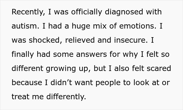 Man gets an autism diagnosis and experiences mixed emotions of shock, relief, and insecurity. Man gets an autism diagnosis and experiences mixed emotions of shock, relief, and insecurity.
